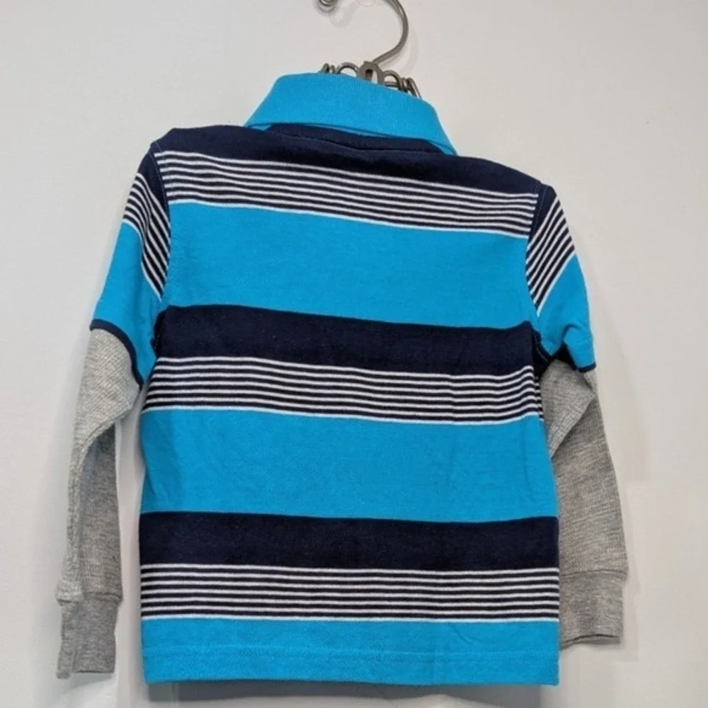 Wrangler Jeans Co Kids Long Sleeve Polo Shirt Blue Stripe Horse Embroidery 18 Mo
